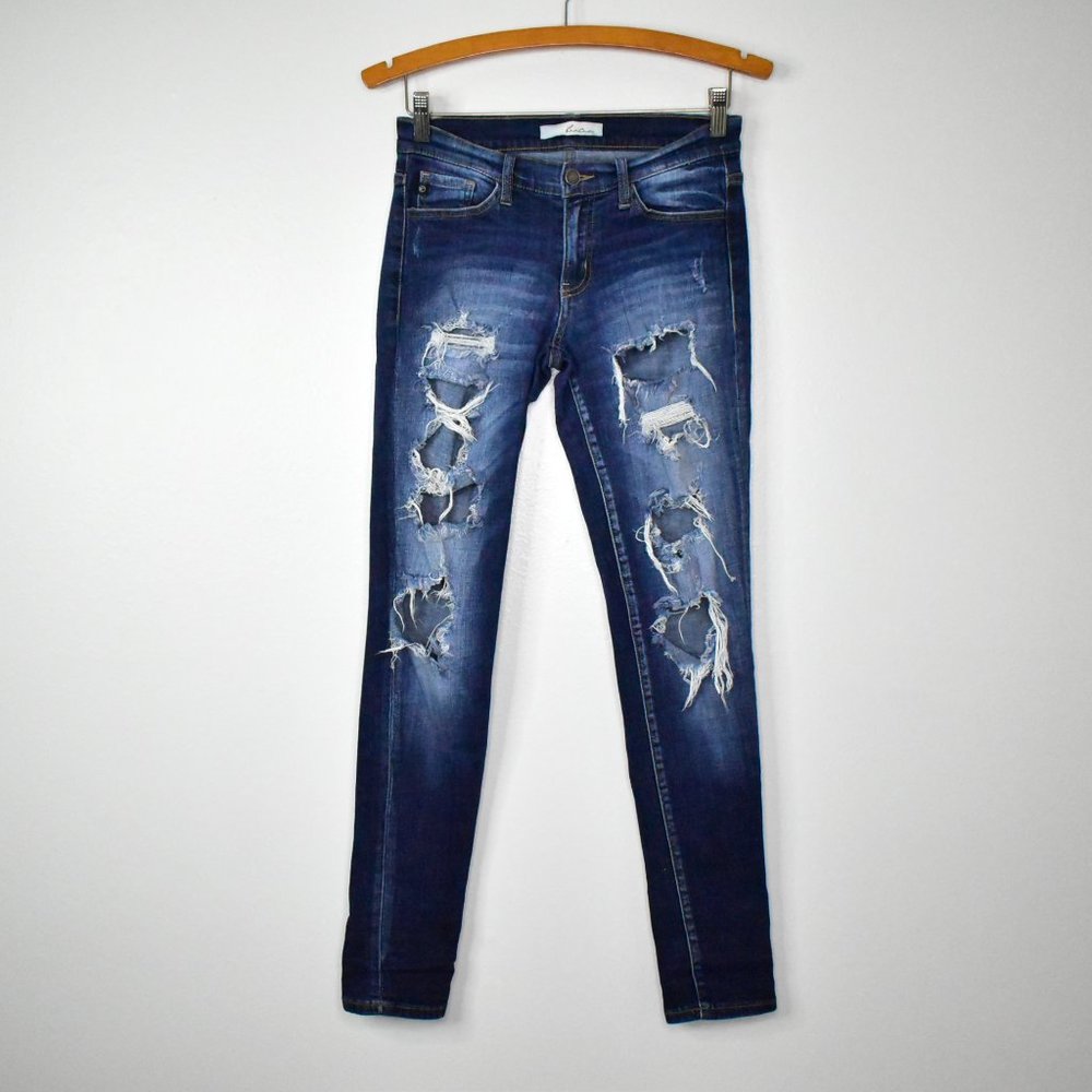 KanCan Jeans Womens 27 Mid Rise Destructed Skinny Distressed Stretch Denim Fray